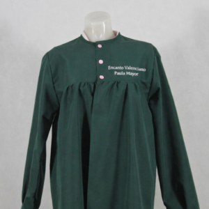 prenda fallera blusón liso verde oscuro personalizado mujer 100% algodón con botones y letras en color blanco
