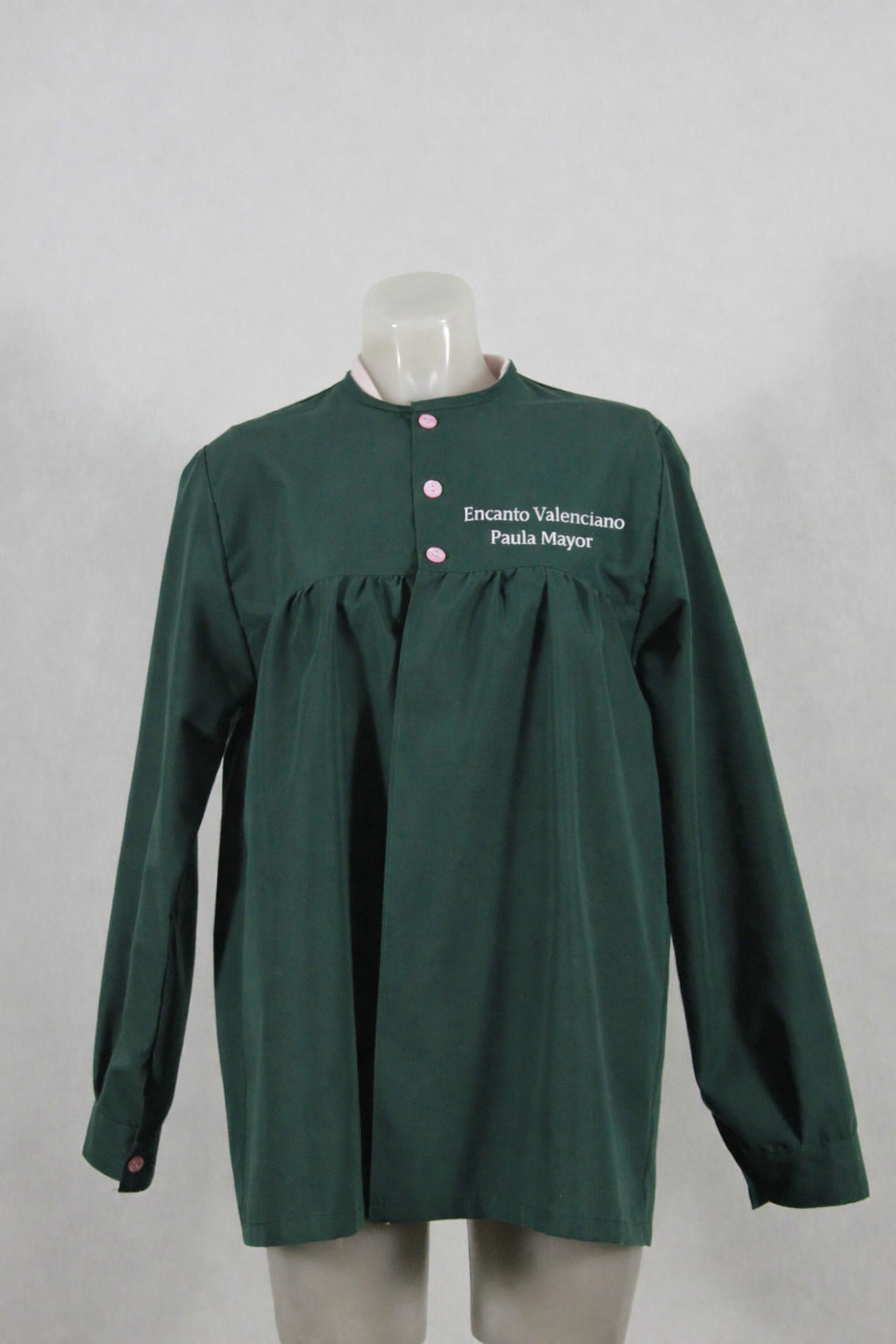 prenda fallera blusón liso verde oscuro personalizado mujer 100% algodón con botones y letras en color blanco