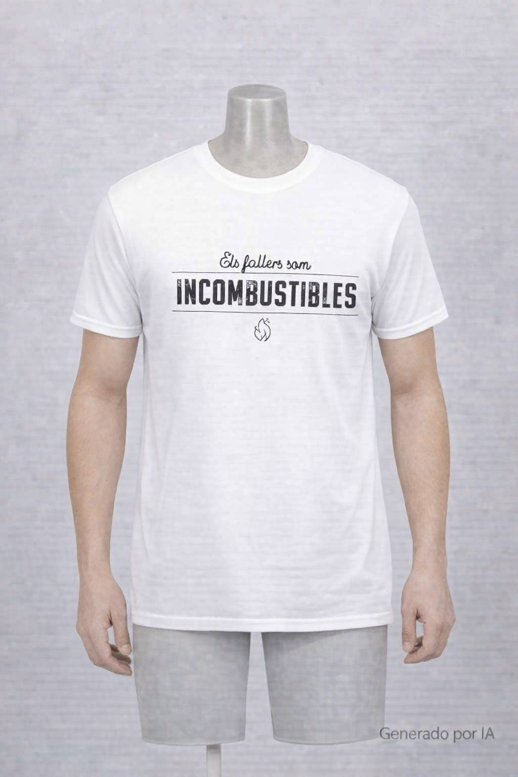 Camiseta blanca “Els fallers som INCOMBUSTIBLES” — diseño fallero en blanco.